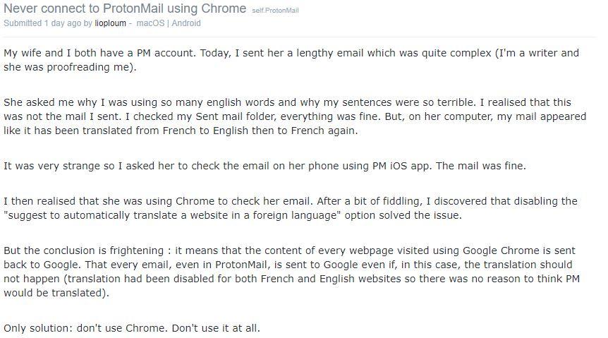 Reddit ProtonMail Google Chrome