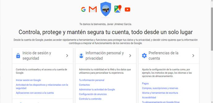 Información personal y privacidad de Google