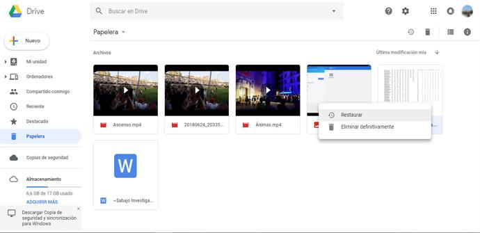 Recuperar archivos borrados en Google Drive