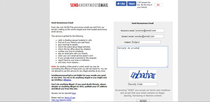 Enviar e-mail de forma anónima