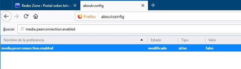 Desactivar WebRTC Firefox