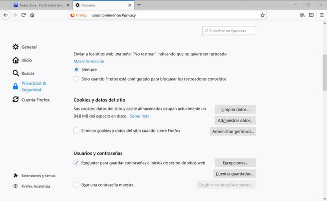 Firefox solicitud Do Not Track no seguimiento