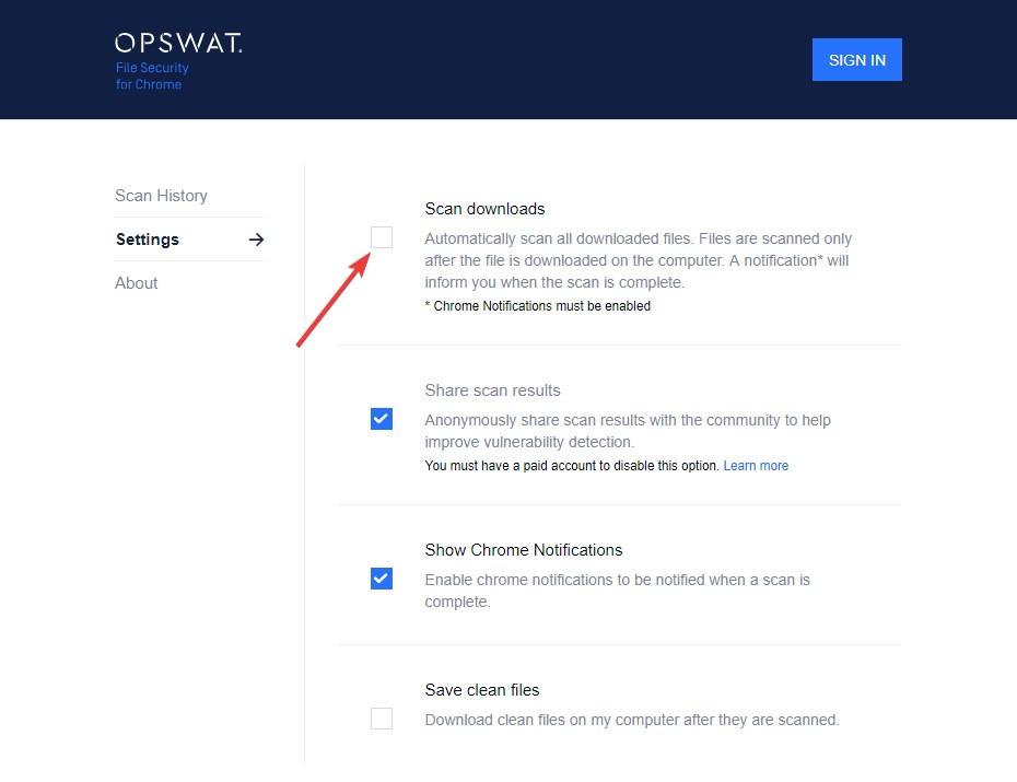 OPSWAT File Security - activar escaneo descargas