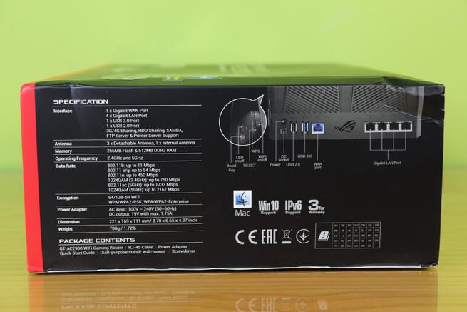 Lateral derecha de la caja del router gaming ASUS ROG Rapture GT-AC2900