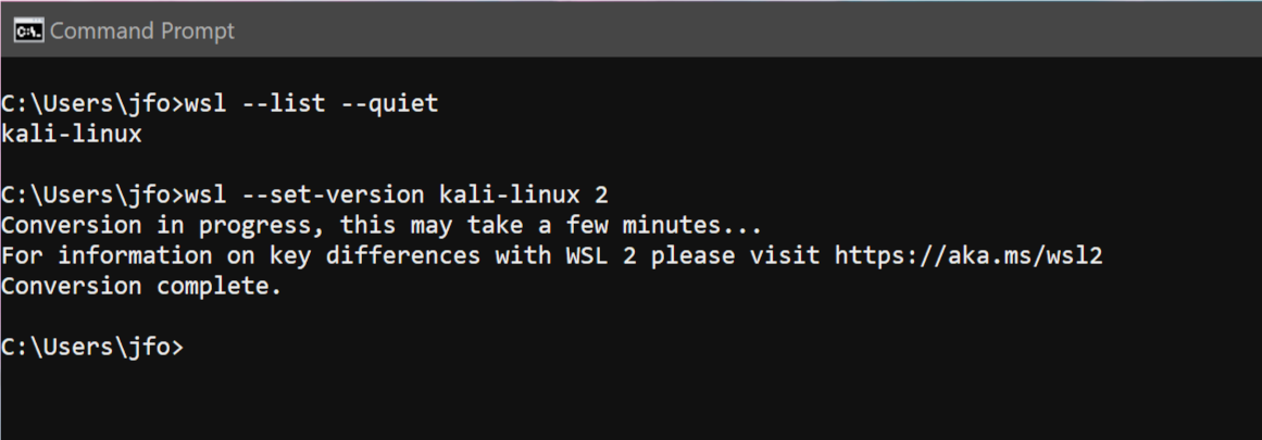 convertir Kali Linux WSL 2
