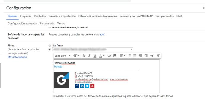 Firma pegada en Gmail