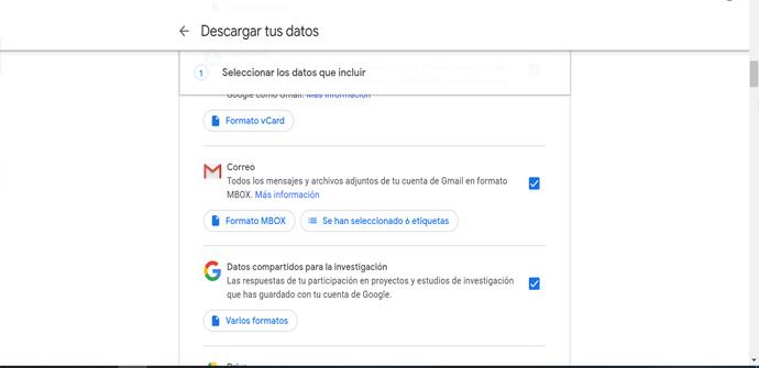 Descargar datos de Gmail