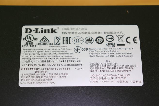 Zona de la pegatina del switch 10G D-Link DXS-1210-10TS
