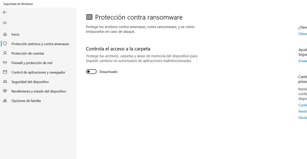 Activar la protección anti ransomware