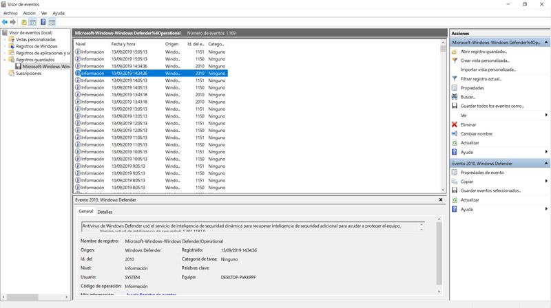 Ver la información del registro de Windows Defender sin conexión