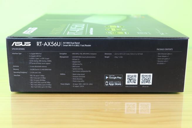 Lateral izquierdo de la caja del router Wi-Fi 6 ASUS RT-AX56U