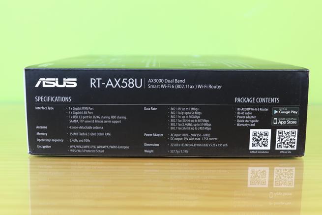 Lateral izquierdo de la caja del router ASUS RT-AX58U