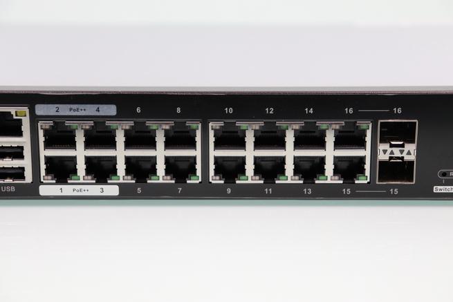 Puertos Gigabit Ethernet RJ-45 y SFP Combo del switch gestionable QNAP Guardian QGD-1600P