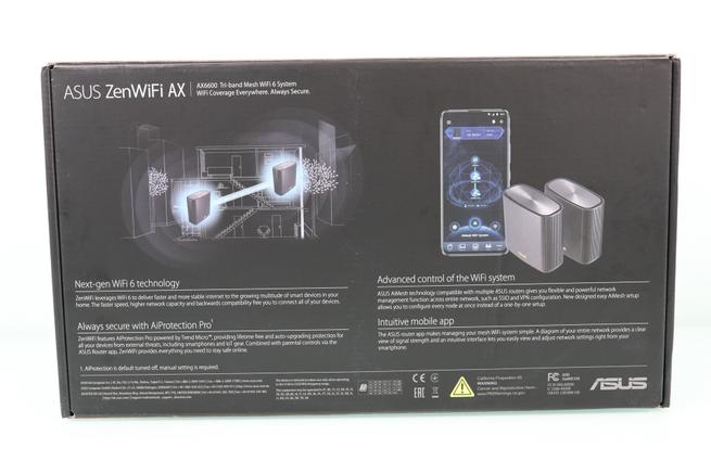 Trasera de la caja del sistema Wi-Fi AiMesh ASUS ZenWiFi AX XT8
