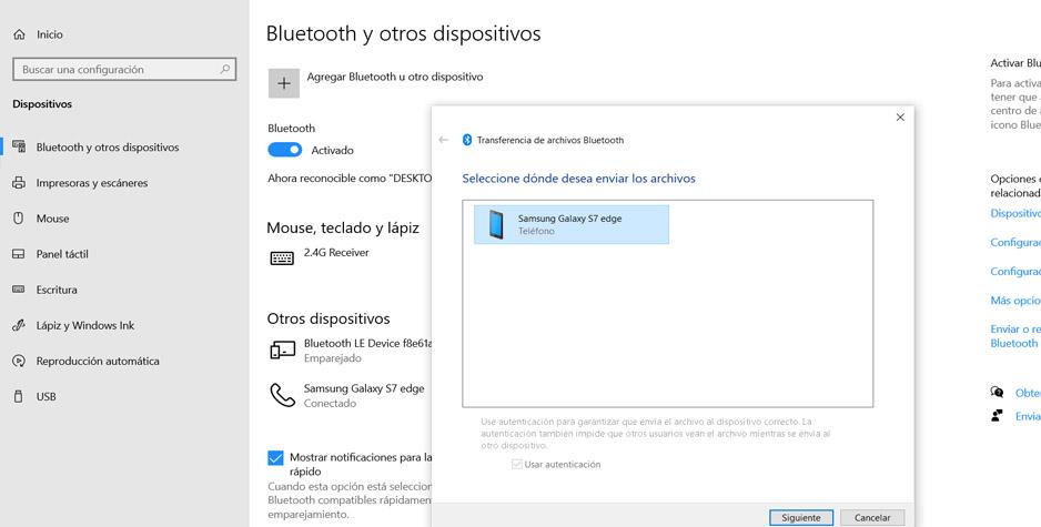 Enviar archivo por Bluetooth