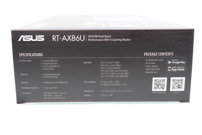 Lateral izquierdo de la caja router ASUS RT-AX86U en detalle