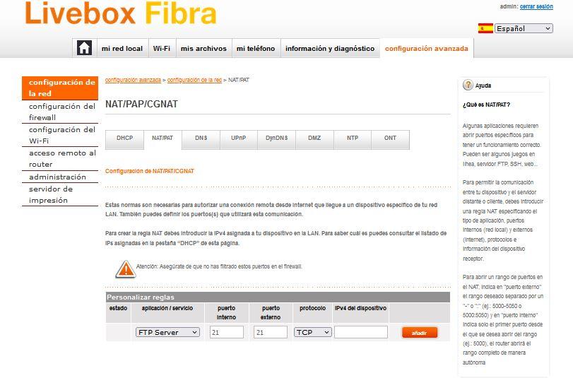 livebox fibra puertos