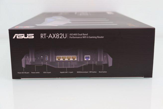 Lateral derecho de la caja del router ASUS RT-AX82U en detalle