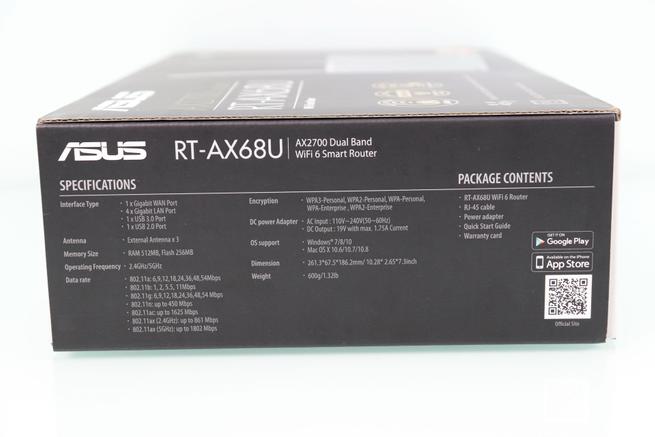 Vista del lateral izquierdo de la caja del router ASUS RT-AX68U