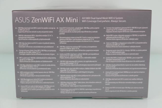 Lateral derecho de la caja del sistema WiFi Mesh ASUS ZenWiFi AX Mini XD4