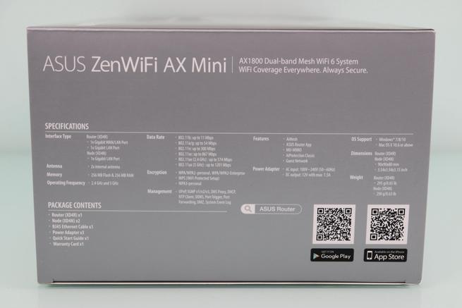 Vista del lateral izquierdo de la caja del sistema WiFi Mesh ASUS ZenWiFi AX Mini XD4