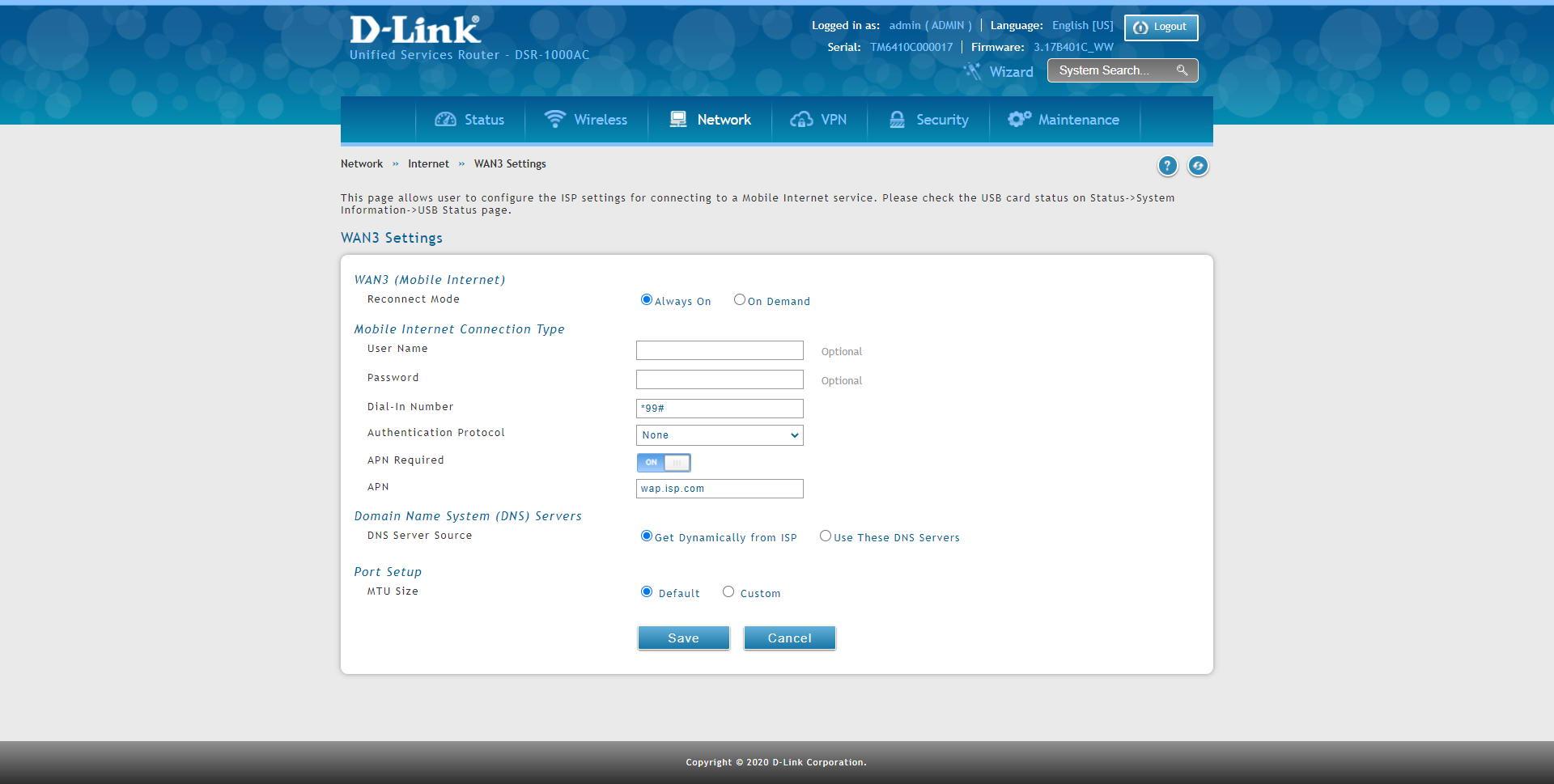 Configure two WANs on the D-Link DSR-1000AC router and load balancing