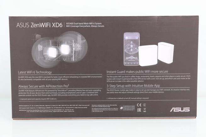 Vista trasera de la caja del sistema WiFi Mesh ASUS ZenWiFi XD6