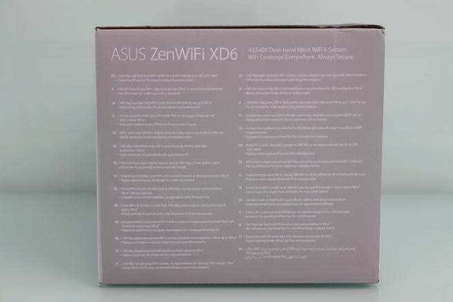 Vista del lateral derecho de la caja del sistema WiFi Mesh ASUS ZenWiFi XD6
