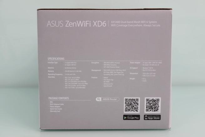 Vista del lateral izquierdo de la caja del sistema WiFi Mesh ASUS ZenWiFi XD6