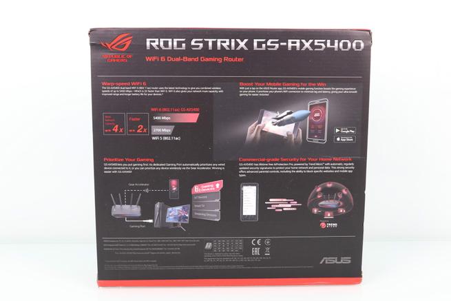 Trasera de la caja del router gaming ASUS ROG STRIX GS-AX5400