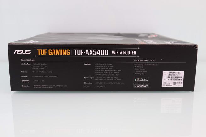 Lateral izquierdo de la caja del router gaming ASUS TUF-AX5400