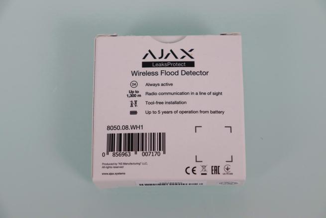 Trasera de la caja del detector de inundación Ajax LeaksProtect