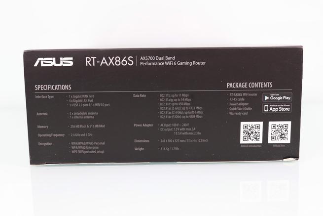 Lateral izquierdo de la caja del router ASUS RT-AX86S en detalle