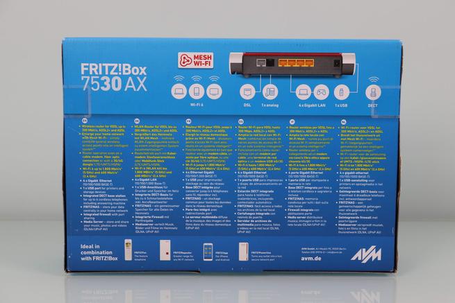 Trasera de la caja del router FRITZBox 7530 AX
