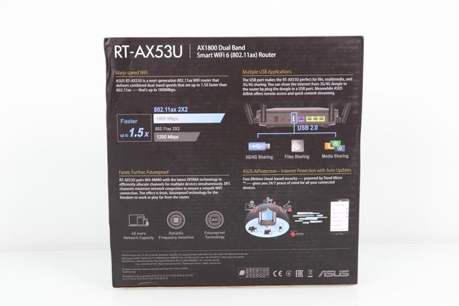 Trasera de la caja del router WiFi ASUS RT-AX53U