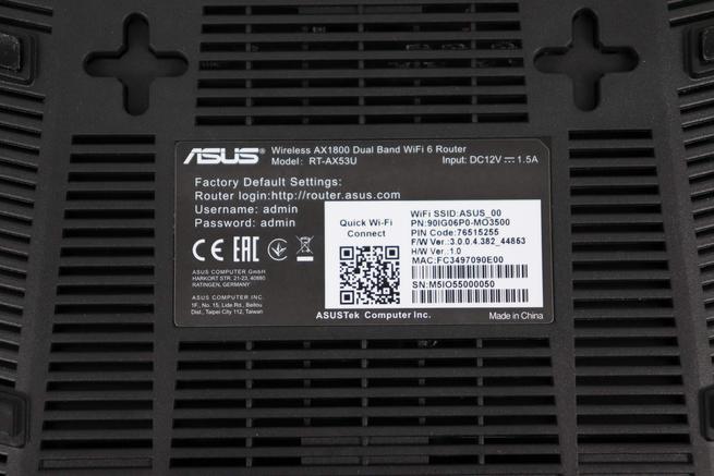 Pegatina inferior del router WiFi ASUS RT-AX53U