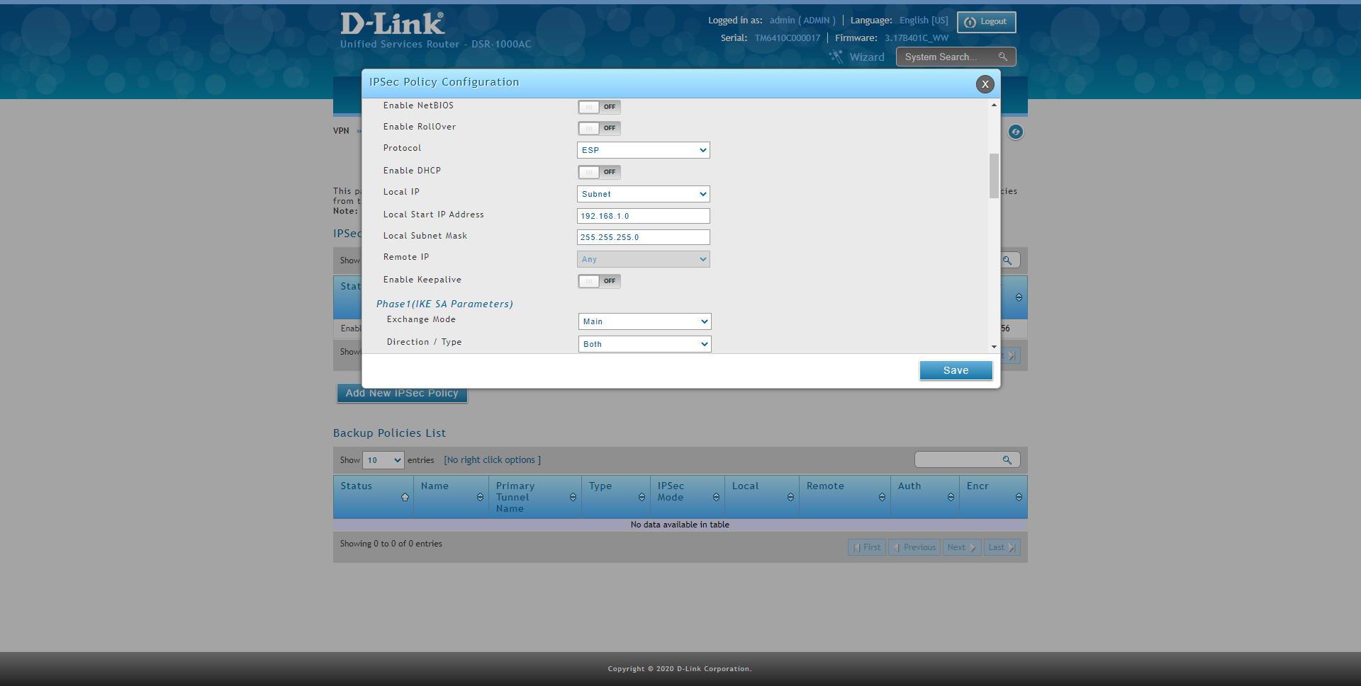 Configure IPsec VPN Server on the D-Link DSR-1000AC Router