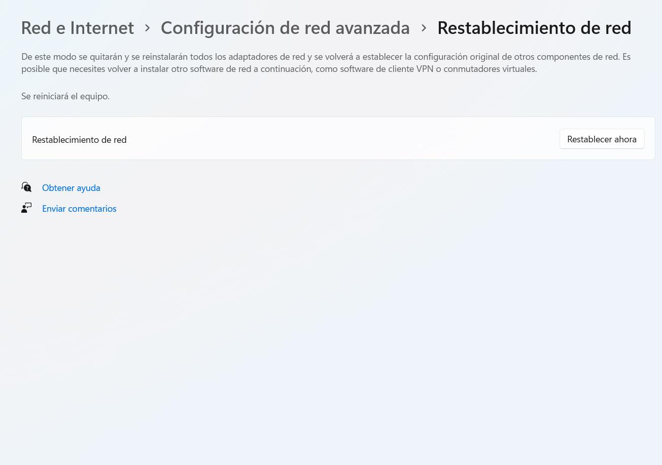 Restablecer red en Windows 11