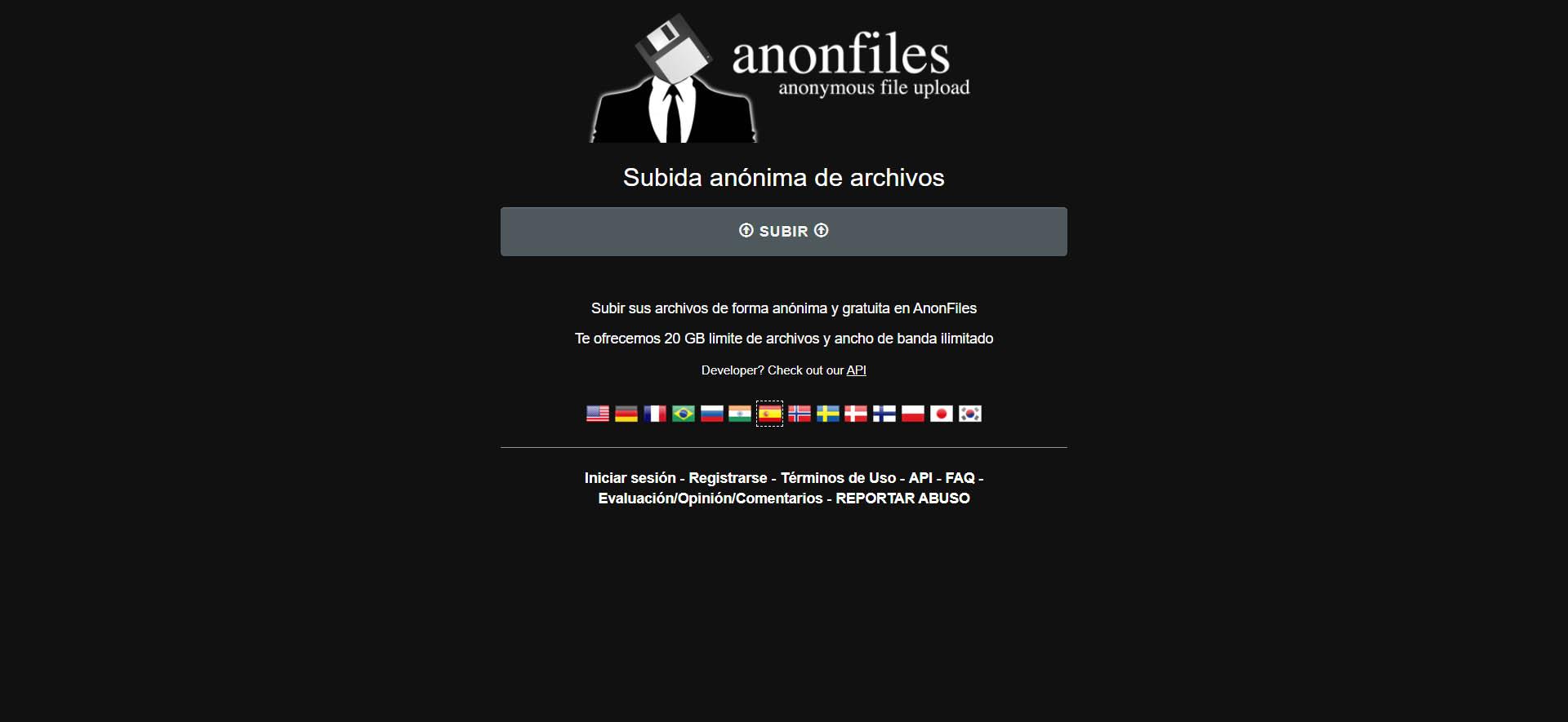 Subir archivos con Anonfiles
