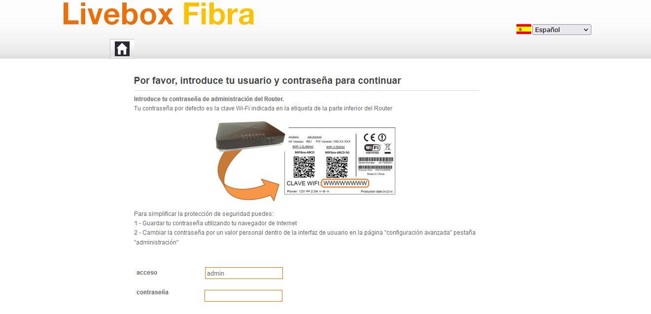 livebox fibra contraseña acceso