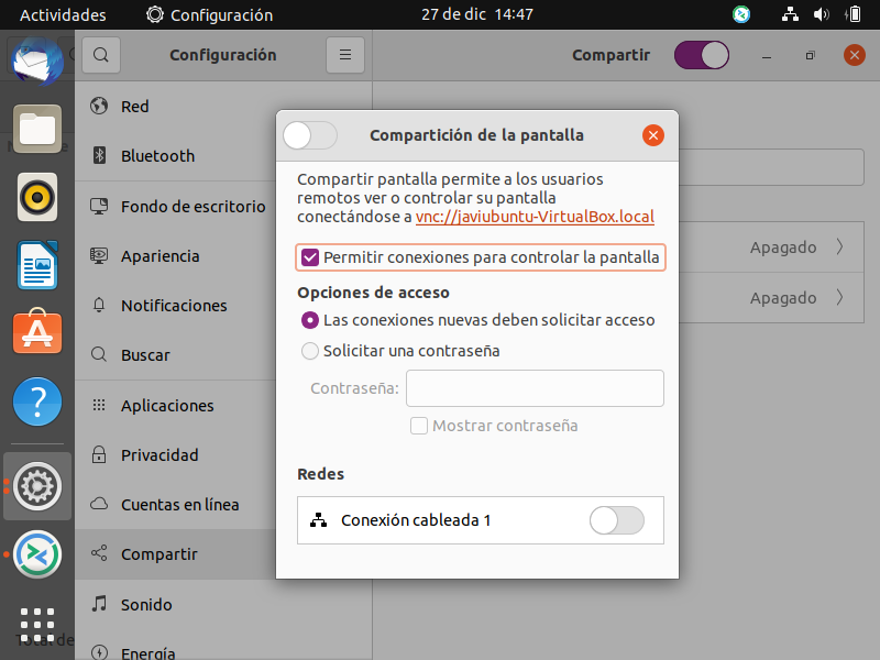 Activar compartir pantalla en Ubuntu