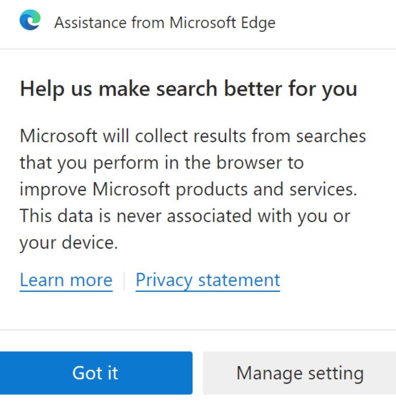 Edge browser is sending your search results to Microsoft