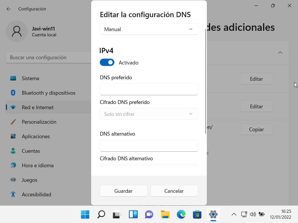 Cambiar DNS в Windows 11