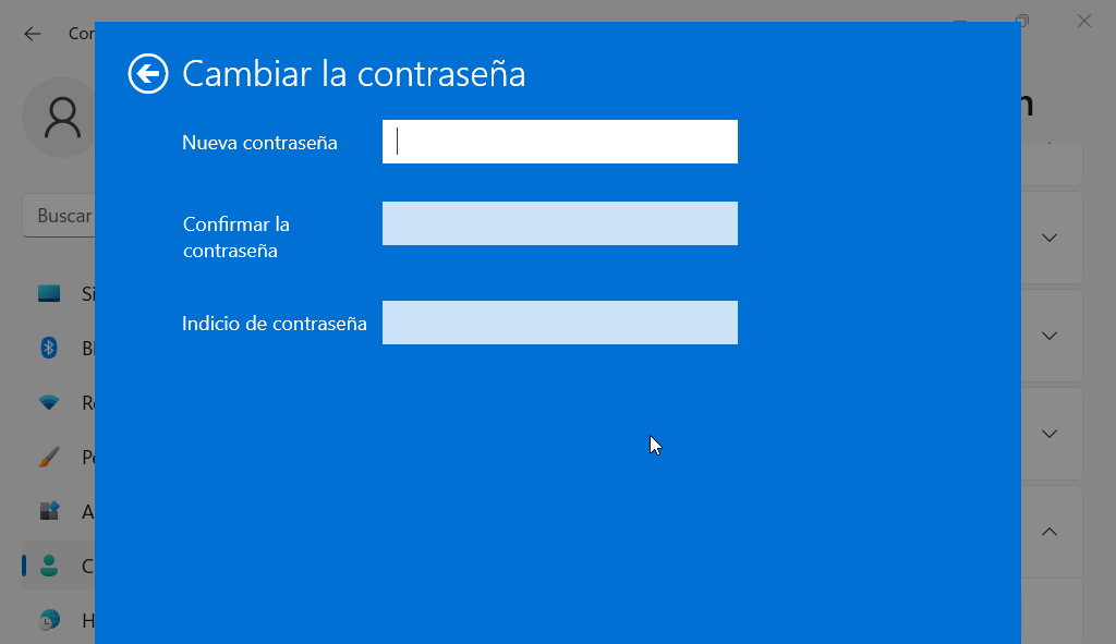 Nueva contraseña en Windows 11