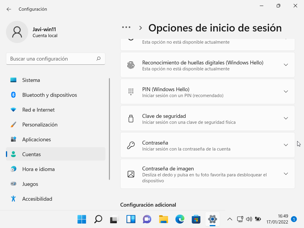 Opciones para cambiar la clave en Windows 11