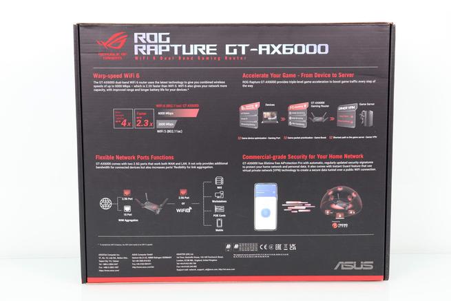 Trasera de la caja del router gaming ASUS GT-AX6000