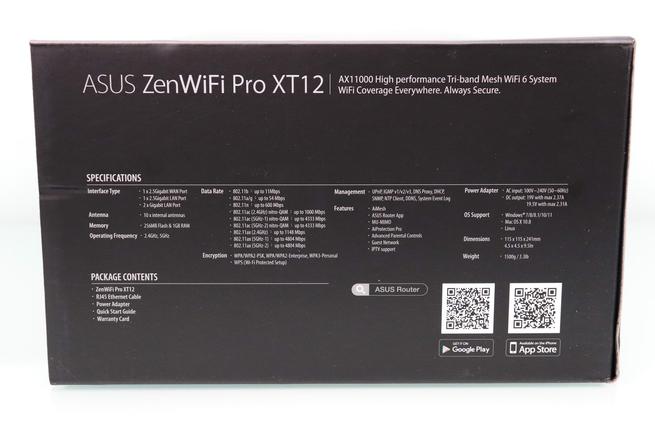 Lateral izquierdo de la caja del WiFi Mesh ASUS ZenWiFi Pro XT12 en detalle