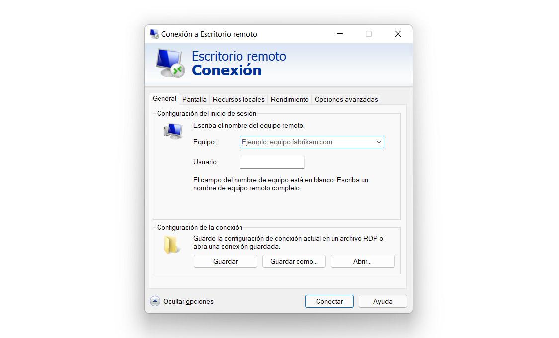 Conexión de escritorio remoto en Windows