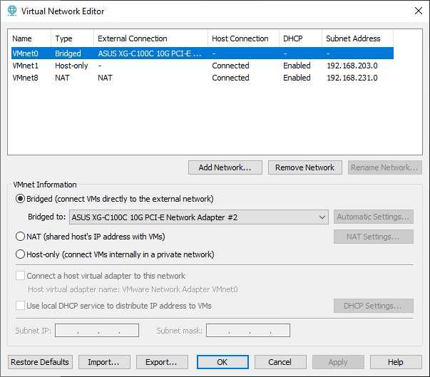 How to configure the network in a virtual machine using VMware and options