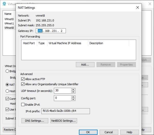 How to configure the network in a virtual machine using VMware and options